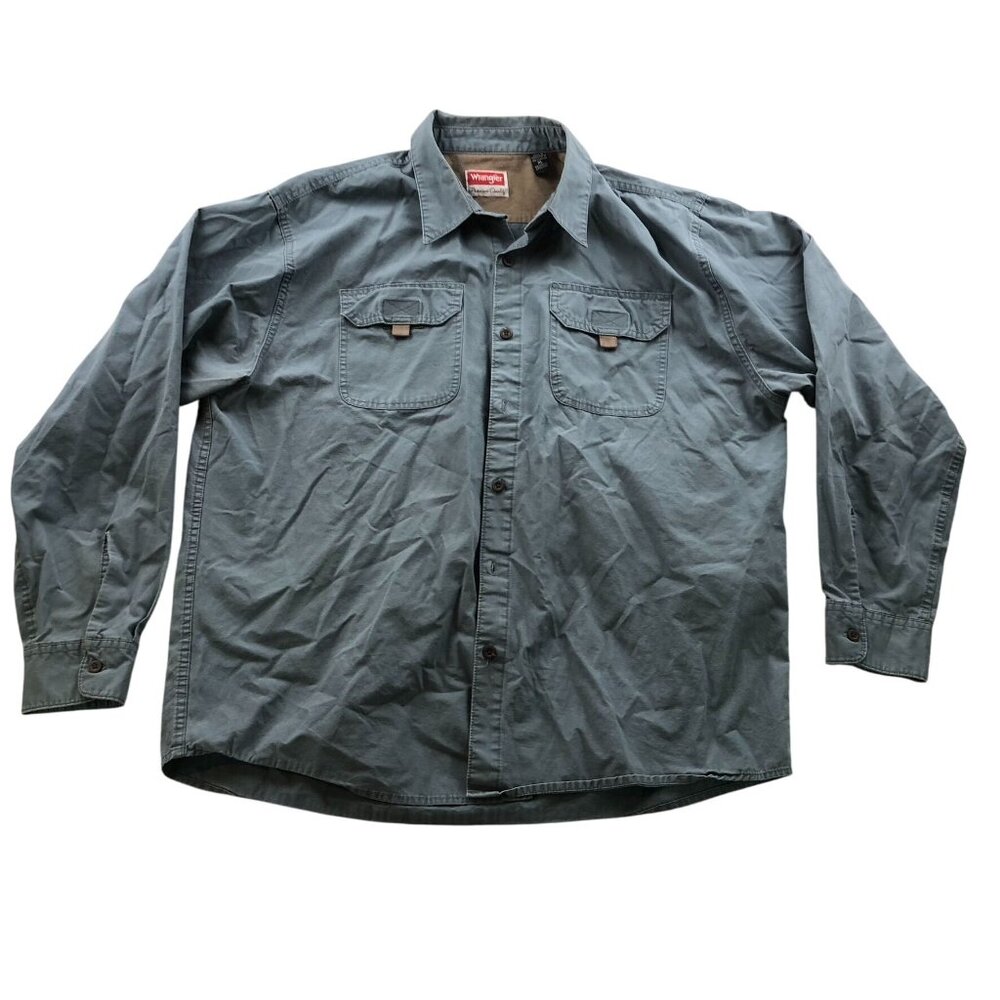 Wrangler Mens Work Shirt Size XL Long Sleeve Button Up Outdoors Casual Blue